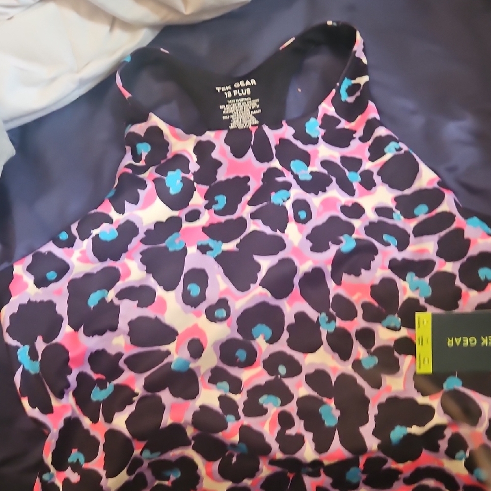 Tek Gear Pink and Blue Leopard Print Tank Top